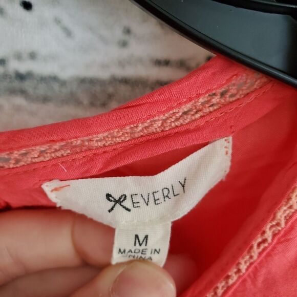 Everly coral laser cutout short sleeve shirt blous - Picture 2 of 6